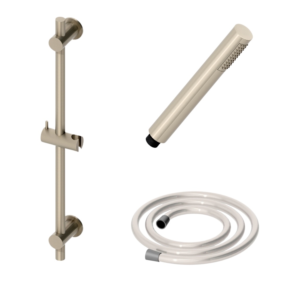 Product cut out image of the Abacus Emotion Brushed Nickel Handset with Slide Rail & Hose